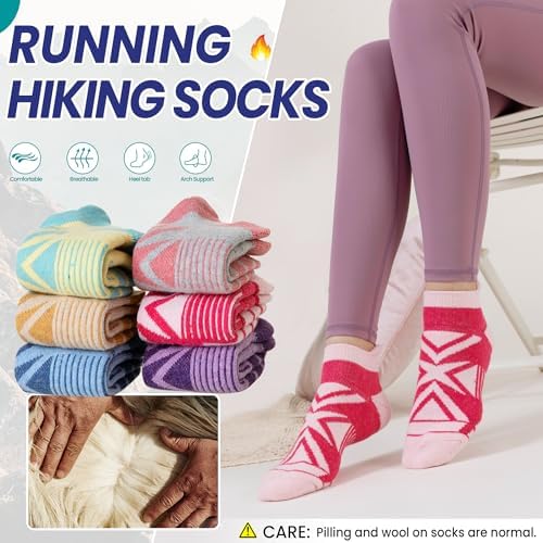 Eyean Merino Wool Ankle Running Socks Men Women Hiking Thick Half Cushioned Support No Show Socks 6 Pairs