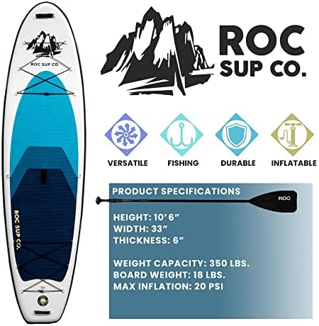 Roc Inflatable Stand Up Paddle Boards 10 ft 6 in with Premium SUP Paddle Board Accessories, Wide Stable Design, Non-Slip Comfort Deck for Youth & Adults