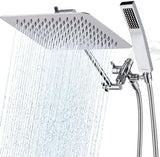 G-Promise All Metal 10" Dual Square Shower Head Combo | Rain Shower Head | Handheld Shower Wand | Adjustable | Smooth 3-Way Diverter | 71" Extra Long Hose - A Bathroom Upgrade (Chrome)