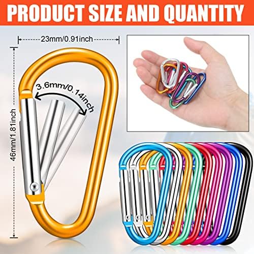 Shimeyao 180 Pcs 1.8" Small Aluminum Clip Keychain Buckle Clip Bulk Mini Aluminum D Ring Shape Small Lock Spring Snap Hook