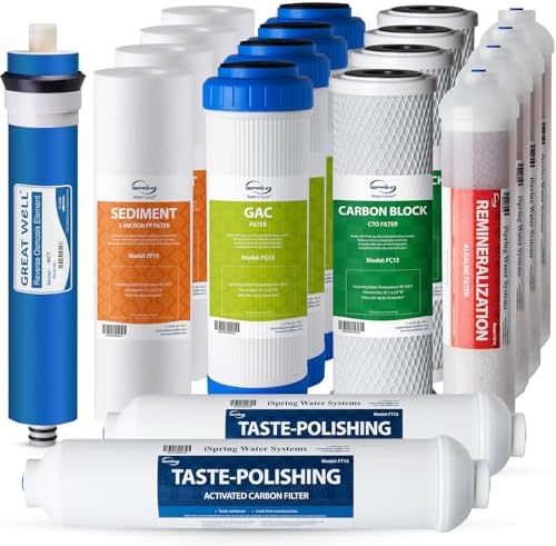 iSpring F19K75 NSF Certified 2-Year Replacement Filter Set for 6-Stage Reverse Osmosis Systems, Alkaline Mineral Filter, 19-Count, Long-Lasting Purification