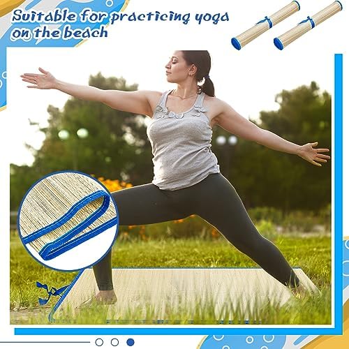 Qunclay 4 Packs Straw Beach Mat Waterproof Non Slip Straw Mat Foldable Lightweight Picnic Mat with Trim for Camping Sunbathing Picnic Floor Yoga