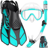 Snorkeling Gear for Adults Men Women,4 in 1 Snorkel Set with Panoramic View Diving Mask Anti-Fog Anti-Leak,Dry Top Snorkel,Fins and Travel Bag for Swimming,Snorkeling and Travel Diving