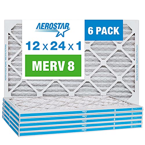 Aerostar 12x24x1 MERV 8 - 6 Count - High Efficiency Pleated HVAC, Furnace & Air Conditioner Filters - Removes Dust, Lint, Mold & Allergy-Causing Pollen