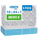 Aerostar 12x24x1 MERV 8 - 6 Count - High Efficiency Pleated HVAC, Furnace & Air Conditioner Filters - Removes Dust, Lint, Mold & Allergy-Causing Pollen