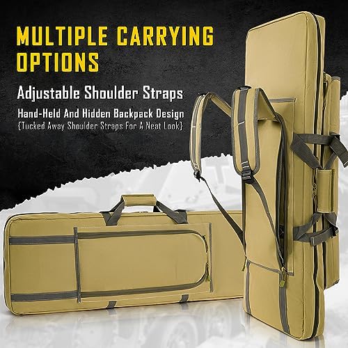 DULCE DOM 32/36/42/48/52 inch Double Rifle Case Soft Bag Gun Case, Perfect for Rifle Pistol Firearm Storage and Transportation, All Around Shooting Range Tactical Rifle Backpack, Indoor Outdoor