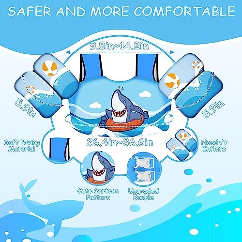 Chriffer Kids Swim Vest Life Jacket for 22-66 Pounds Boys and Girls, Toddler Floaties with Shoulder Harness Arm Wings for 2,3,4,5,6,7 Years Old Baby