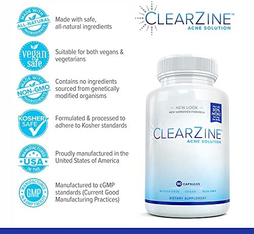 Acne Pills for Teens & Adults | Clear Skin Supplement, Vitamins for Hormonal & Cystic Acne, 90 Caps
