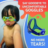Frogglez Anti-Fog Swimming Goggles for Kids Under 10 (Ages 3-10) Recommended by Olympic Swimmers; Premium Pain-Free Strap