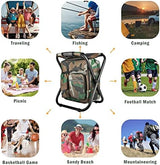 Kikerike Folding Stool Backpack Insulated Cooler Bag, Collapsible Camping Hunting Fishing Multifunction Chair with Front Pocket and Bottle Pocket for Outdoor Events, Hiking, Travel, Beach