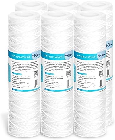 Membrane Solutions 5 Micron 10"x2.5" String Wound Whole House Water Filter Replacement Cartridge Universal Sediment Filters for Well Water - 6 Pack