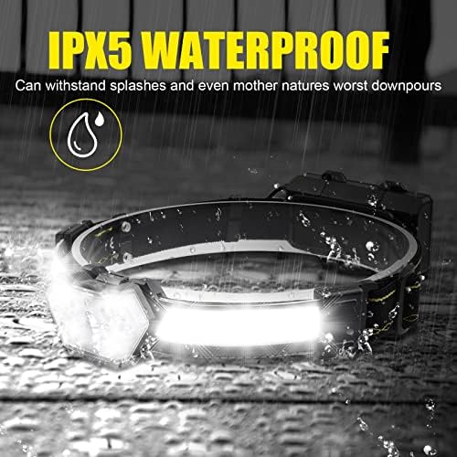 EXIN DECHEN LED Headlamp Rechargeable, 1200 Lumen Super Bright Headlamp Flashlight, 270° Wide Beam LED Headlamps with Red Taillight, 8 Mode Lightweight Waterproof Head Lamp