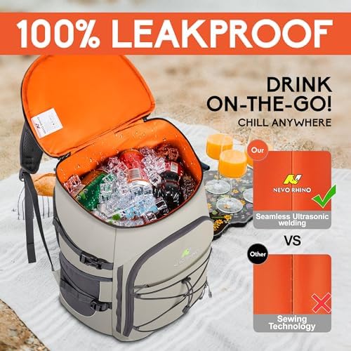 N NEVO RHINO Insulated Backpack Cooler - 36/54 Can Capacity, Waterproof Leak-Proof Lightweight Multi-Functional & Spacious， Ideal for Camping, Travel, Beach, Picnics， Lunch & Day Trips