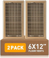Floor Register 6 x 12 Inch 2 Pack, Floor Vent Covers for Home Floor, Sidewall, Premium Finish Air Vent Cover with Easy Adjust Air Supply Lever, Brown