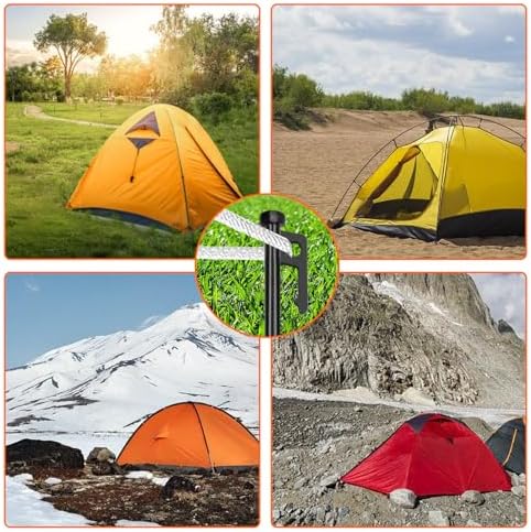 Eurmax USA 10 inch Multiuse Heavy Duty Steel Tent Stakes Tarp Pegs Camping Stakes for Outdoor Camping Canopy and tarp with 4 Ropes 10FT Length