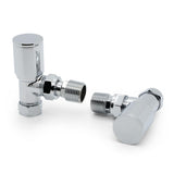 VANCOCO 2Pcs Chrome Angled 1/2"×15mm Towel Rail Valves, Round Head Manual Radiator Valves Compression Connection Pair for Central Heating Modern Bathroom