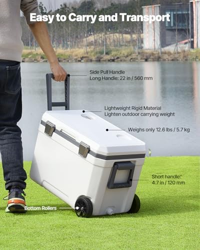VEVOR Ultra-Light Hard Cooler, Ice Retention Cooler with Heavy Duty Handle, Ice Chest Lunch Box for Camping, Travel, Outdoor, Keeps Cool for up to 6 Days, 30% Lighter Than Rotomolded Coolers