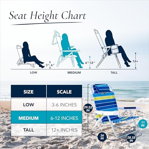 CARIBBEAN JOE Folding Beach Chair, 5 Position Portable Backpack Foldable Camping Chair with Headrest and Cup Holder Armrests, Bold Stripe