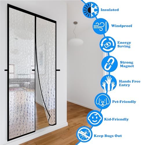 RELIANCER Magnetic Thermal Insulated Door Curtain,Waterproof EVA Door Cover,Fit Doors Size Up to 36"x80",Temperature Protection Insulated Doorway Curtain Partition,Patio Self-Closing Doors Net Screen