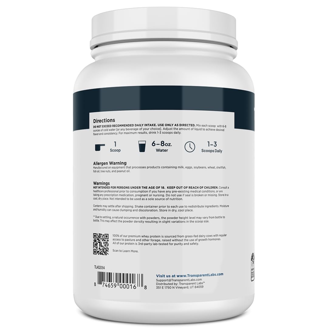 Transparent Labs Grass-Fed Whey Protein Isolate - Naturally Flavored, Gluten Free Whey Protein Powder with 28g of Protein per Serving & 9 Amino Acids - 30 Servings, Oatmeal Chocolate Chip Cookie