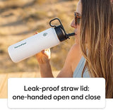 ThermoFlask Kids Bottle with Straw Lid - Durable & Dishwasher-Safe Water Bottles & Lids - Leak-Proof Bottle Lid Design - Reusable Water Bottles for Everyday Use - 14 oz, Harbor Grey/Denim (2 Pack)