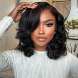 14 Inch Bob Wig Human Hair Glueless 13X4 HD Lace Front Wigs Human Hair Pre Plucked 180 Density 100% Real Human Hair Short Body Wavy Bob Wigs for Black Women Super Soft and Natural Black Color
