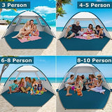 COMMOUDS Beach Tent Sun Shade for 3/4-5/6-7/8-10 Person, UPF 50+ Beach Sun Shelter Canopy Tent, Lightweight, Easy Set Up and Carry