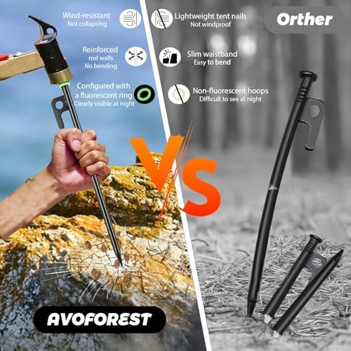 12Inch Heavy Duty Tent Stakes,20 PCS Tent Pegs Metal+Fluorescent Silicone Rings+ Storage Bag for Camping (20pcs)