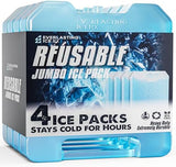 Jumbo Reusable Ice Packs for Cooler with Handle (4 Pack) Long Lasting Coolness, BPA Free, Freezer Packs for Extended Cooling | Cooler Ice Packs for Camping, Fishing, Hiking, Beach