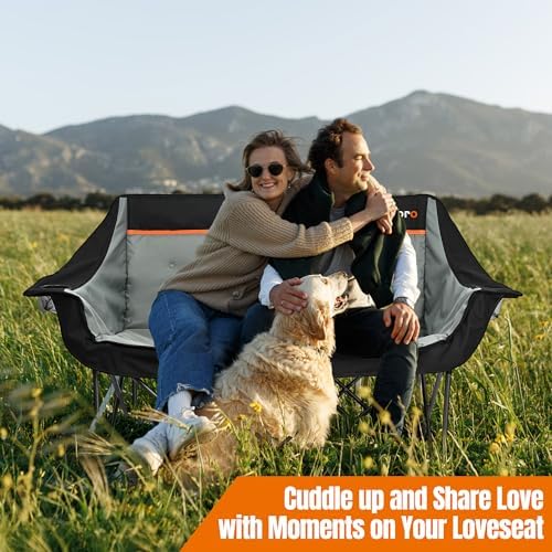 Oversized Double Camping Chair for Adults, Fully Padded Folding Camping Chairs Loveseat, Big Heavy Duty Outdoor Patio Lawn Chair with Arm Cup Holder