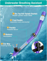 Snorkel Set Adults Snorkeling Gear Anti-Fog Panoramic View Swim Mask Dry Top Snorkel Kit with Carry Bag for Snorkeling Scuba Diving Swimming Travel