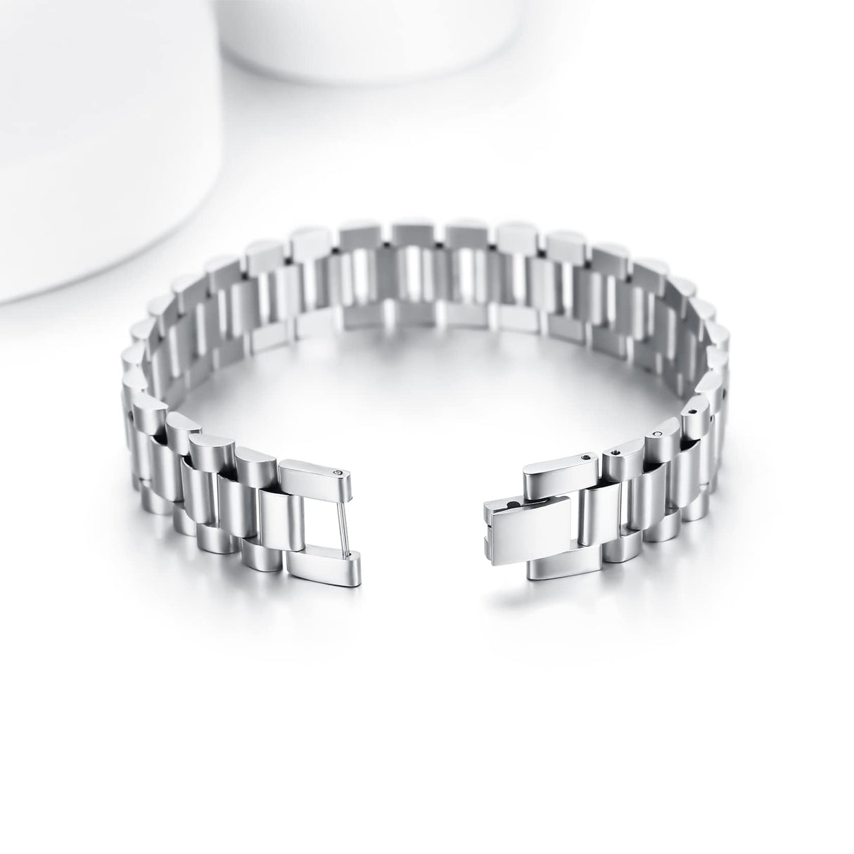 ChainsHouse Men Stainless Steel Bracelet Silver Adjustable Custom Engraved