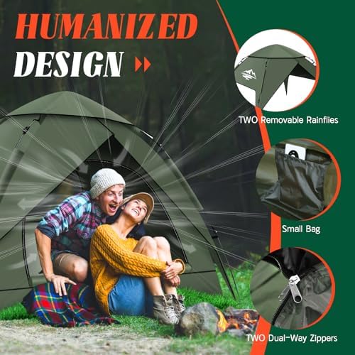 Pop Up Tents for Camping,2-3 Person Tent Easy Setup,Waterproof & Windproof Camping Tents, 60S Instant Double Layer Tent for Trekking, Family, Backpacking