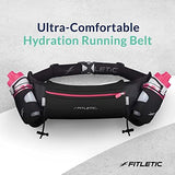 Fitletic Hydration Running Belt with Water Bottles for Men & Women – 2 Quick Flow 8oz Running Water Bottles, Patented Bounce Free Design, Water Resistant Pouch Fits All Phones – Hydra 16