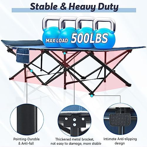 Slendor XXL Camping Cot, Oversized Cot for Adults, 79" L x 32" W x 19" H Sleeping Bed with Mattress, Carry Bag, Folding Camping Cot Bed for Travel, Guest, Support 500lbs