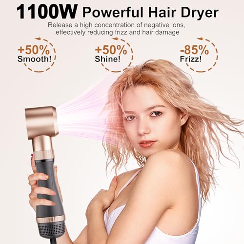 Hair Dryer Brush Set, DAILYLIFE Blow Dryer Brush with 5 Attachments, Multi Hair Styler for Salon Blowouts, Volumizing, and Straightening, Ionic Function, Frizz Free, with Glove