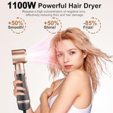Hair Dryer Brush Set, DAILYLIFE Blow Dryer Brush with 5 Attachments, Multi Hair Styler for Salon Blowouts, Volumizing, and Straightening, Ionic Function, Frizz Free, with Glove