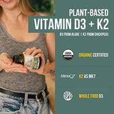 Organic Plant D3 + K2 | 5000 iu D3 + 120 mcg K2 as All-Trans MK7 from MenaQ7® - 100% Whole Food, Raw & Vegan | Enhanced Digestion with Prebiotic & Superfood Complex – D3 from Organic Algae (60 Count)