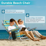 Suteck Beach Chair, Adjustable 5-Position Backpack Beach Chairs for Adults Kids, Foldable Lay Flat Chair with Cooler Bag, Cup Holder and Lumbar Pillow, Reclining Lay Down Chairs for Lawn Outdoor