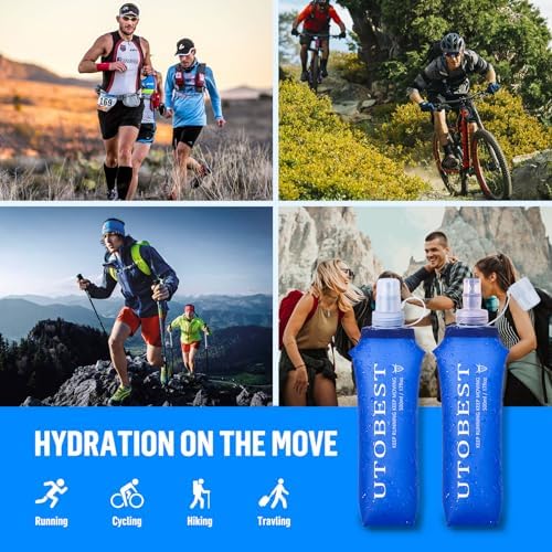 UTOBEST Soft Flask, 2 Pack Soft Flask Running Bottles 500ml,TPU Foldable Running Flask, Portable Collapsible Flask Handheld for Travel Traveling Hiking Cycling City Walk
