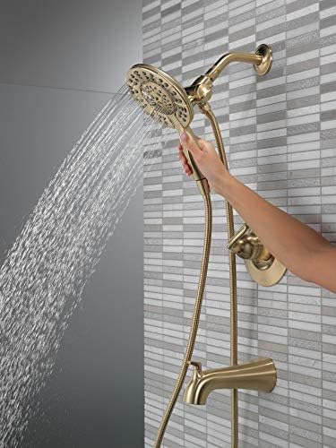 Delta Faucet Arvo 14 Series Single-Handle Tub and Shower Trim Kit, Shower Faucet with 4-Spray In2ition 2-in-1 Dual Hand Held Shower Head with Hose, Champagne Bronze 144840-CZ-I (Valve Included)