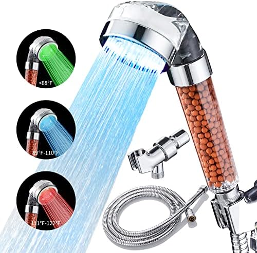 Cobbe Filtered LED Shower Head with Handheld, Color Changing, High Pressure Shower Head with Filter, Water Saving Spray Handheld Showerheads with Hose and Base for Dry Skin & Hair