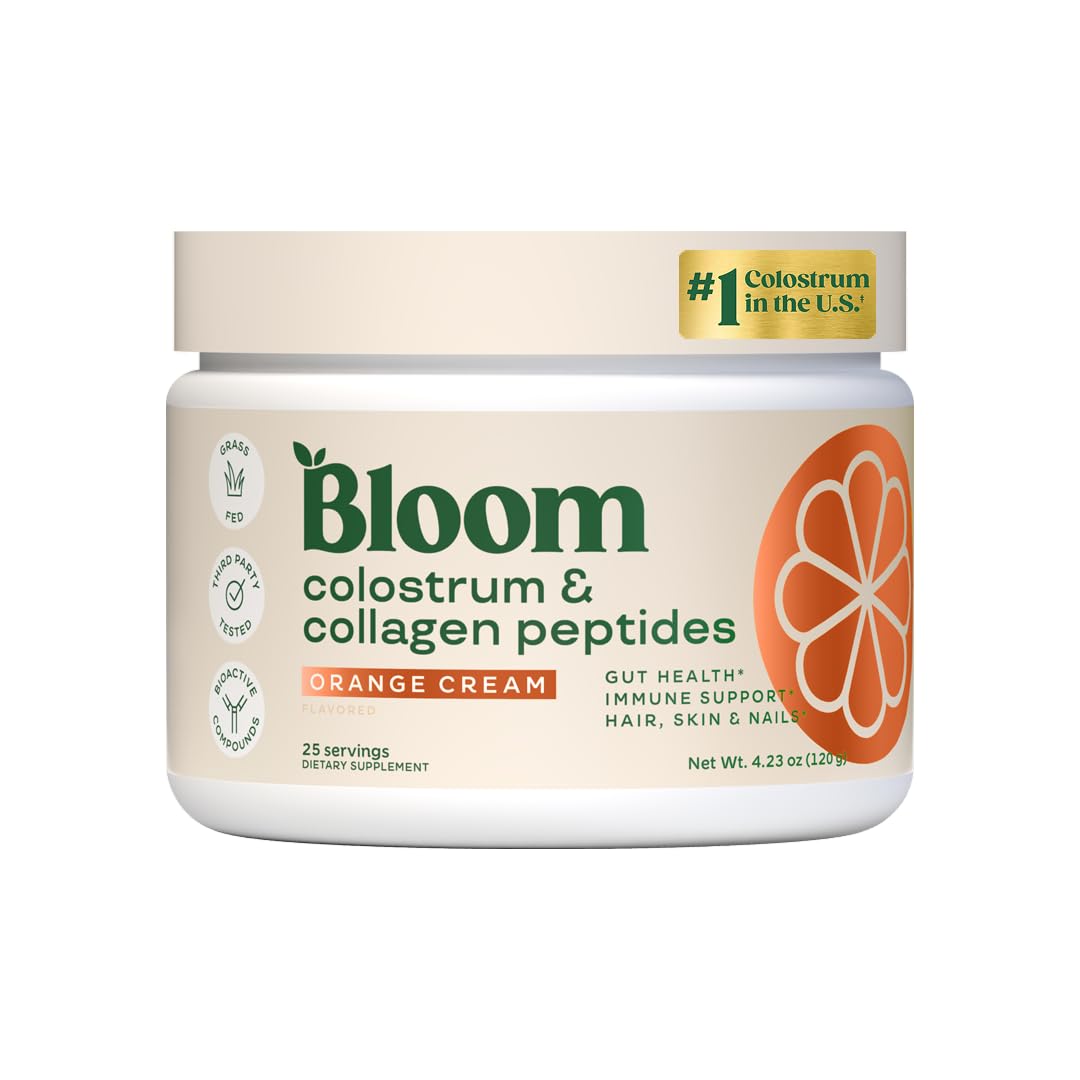 Bloom Nutrition Bovine Colostrum Powder with Vitamin B-12 for Gut Health, Immune Support, Hair Growth & Beauty Supplement | Orange Cream, 25 Servings
