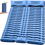 Double Sleeping Pad for Camping- Self Inflating 4"" Extra-Thick with Pillow Built-in Foot Pump Inflatable Sleeping Mat for Backpacking, Hiking, Traveling, Tent