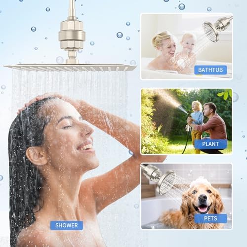 20-Stage Shower Filter-Shower Head Filter for Hard Water, with 3 Replaceable Cartridges, High Output Shower Water Filter for Removing Chlorine and fluoride, Brushed Nickel