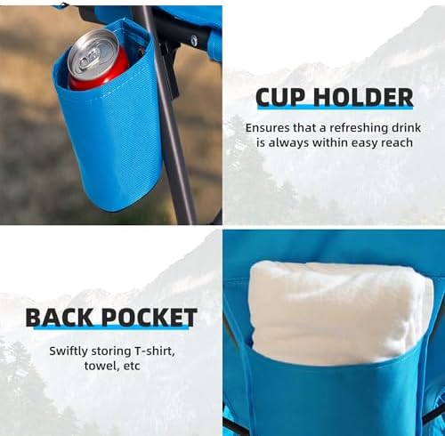 Outdoor Beach Chair for Adults Set of 2 PCS Portable Lightweight Low Back Sling Chair with Cup Holder, 300lbs Capacity Camping Chair for Patio, Lawn, Concert, Travel (Light Blue)