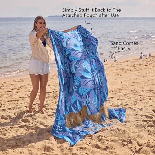 WEKAPO Beach Blanket Waterproof Sandproof Oversized, Extra Large Beach Mat Sand Free, Lightweight & Compact Sand Free Mat with 6 Stakes & 4 Corner Pockets