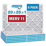 Aerostar 20x25x1 MERV 11 - 6 Count - Pleated HVAC, Furnace & Air Conditioner Filters - Removes Dust, Cold & Flu Germs, Lint, Mold, Pet Dander, Allergy-Causing Pollen, Smog & Smoke