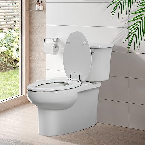 White Round Toilet Seat Natural Wood Toilet Seat with Zinc Alloy Hinges, Easy to Install also Easy to Clean, Scratch Resistant Toilet Seat by Angol Shiold (Round, White)