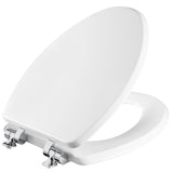 Mayfair Bennett Toilet Seat with Chrome Hinges, Slow Close Wood Seat, Secure Metal Hinges, Easy Install, Made in USA, Elongated, White